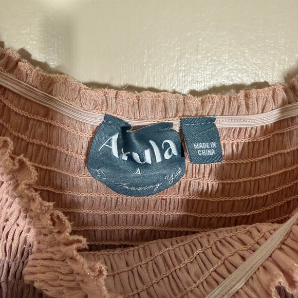 Arula Rose Pink Smocked Peasant Milkmaid Blouse with Sheer Sleeves 1X - Picture 6 of 8